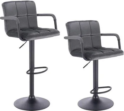 Image de Tabouret de bar industriel gris, réglable en hauteur, en velours, lot de 2
