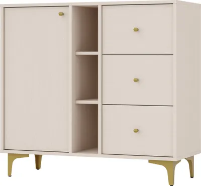 Produktbild von Masseno Kommode TORINO 100 cm Sideboard mit 3 Schubladen und 1 Türen für Wohnzimmer Schlafzimmer Modern 100x41x94 cm Beige / Beige
