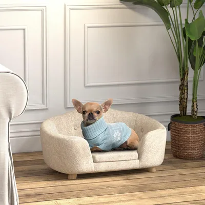 Image de Panier pour chien - Canapé pour animaux de compagnie - Lit pour animaux - Coussin pour chien - Panier pour chat - Couleur crème - Coussin en peluche