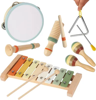 Image de Ensemble d'instruments de musique 6 en 1, en bois, pour enfants de 1 à 3 ans, comprenant des instruments de percussion