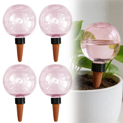 Bewässerungskugeln 4er-Set, 500 ml, Keramik/Kunststoff, rosa, für Pflanzen
