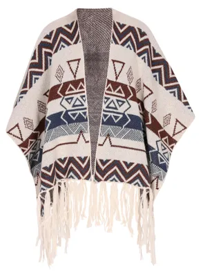 Image de Poncho pour femme Gaya - blanc cassé multicolore, M/L