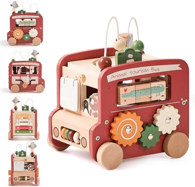 Produktbild von 9-in-1 Motorik-Spielzentrum Bus – Xylophon, Labyrinth & Formensortierer – Pädagogisches Holzspielzeug