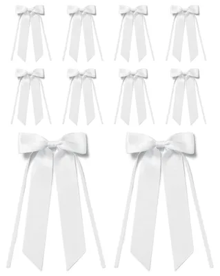 10 weiße Satinschleifen, 25 cm, vorgebunden, für Geschenke & Deko
