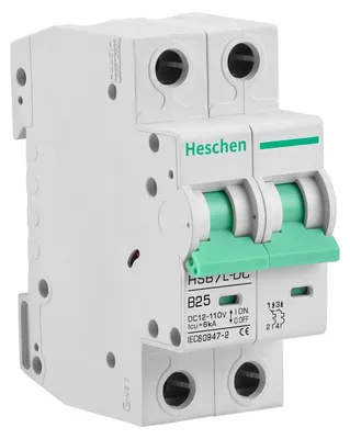 Obrázok produktu pre Miniatúrny istič pre DC prúd, 2-pólový, pre DC 12-110V, 25A, montáž na DIN koľajnicu