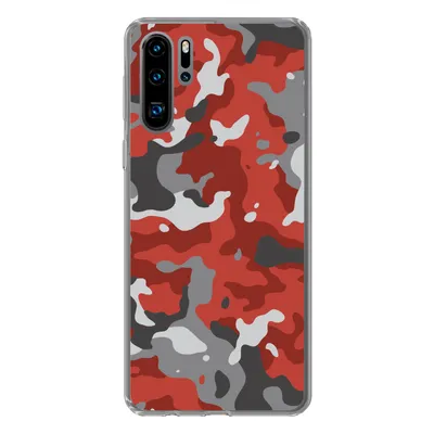 Produktbild von MuchoWow® Handyhülle Schutzhülle Hülle für Huawei P30 Pro Rot mit grauem Camouflage-Muster Silikon Softcase Handy Hülle - Schutzdeckel