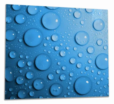Produktbild von Wallario Herdabdeckplatte aus Glas, Größe 60 x 52 cm 1-teilig, Motiv Wassertropfen auf Blau
