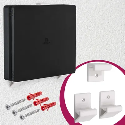 Produktbild von Wand Halterung Konsolen Halter Kippschutz Weiß passend für Sony PlayStation 4 PS4 Slim