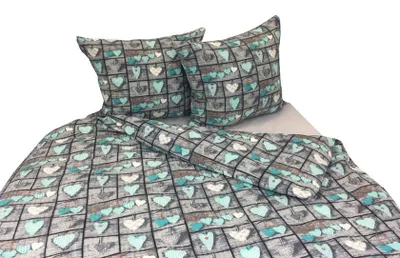 Zdjęcie produktu dla Pościel, pościel z tkaniny typu waffle piqué, nie wymaga prasowania, 100% bawełna, 160x200, 2109, turkusowe serca
