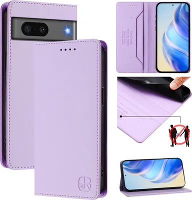 Produktbild von Lederhülle für Google Pixel 7 Hülle Flip Brieftasche Kartenfächern Ständer Schutzhülle Violett
