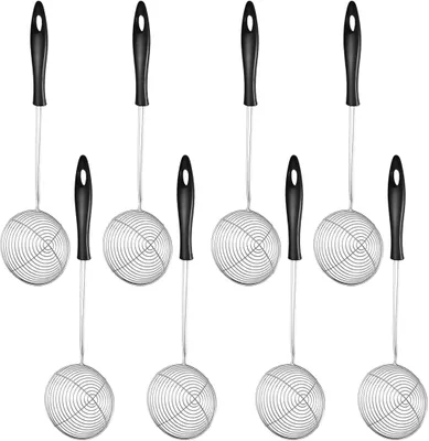 Produktbild von 8 Stš¹ck Kescher fš¹r Fondue Sieb Edelstahl Kš¹chensieb mit Griffen,Fondue Sieb Edelstahl Kš¹chensieb mit Griffen fš¹r Spaghetti, Gemš¹se und Hot pot zubeh?r(Schwarz)