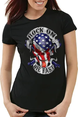 Produktbild von style3 USA Rocker Skull Damen T-Shirt Biker US Flagge Totenkopf, Farbe:Schwarz, Größe:L