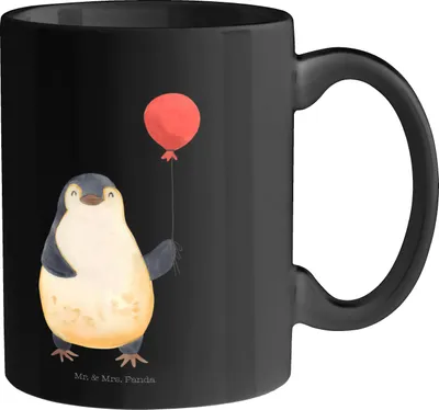 Produktbild von Mr. & Mrs. Panda Pott Pinguin Luftballon - Schwarz - Geschenk, Keramiktasse, haferl, Tagträume, Liebe, Geschenktasse, schöne tasse, Kirmes, Kaffeebecher, Gute Laune