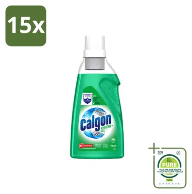 Imagen del producto de 15 unidades de gel limpiador para lavadoras Calgon Hygiene+, 750 ml, pack grande