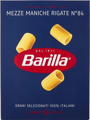 Produktbild von Barilla Hartweizengrieß Pasta Mezze Maniche Rigate n°84 italienisch Nudeln Packung mit 500g Kurze Pasta Teigwaren