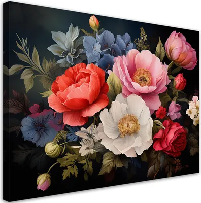 Produktbild von Leinwandbild Blumenstrauß Bunte Blumen 90x60 Feeby Bunt bild für die wand bereit zum aufhängen