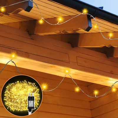 Imagen del producto de Jopassy, cadena de luces LED de 10 metros, 100 luces, luz blanca cálida, 8 modos de iluminación, ideal para fiestas, jardines, interiores y exteriores, decoración navideña