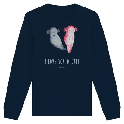 Produktbild von Mr. & Mrs. Panda Baumwoll Sweatshirt Axolotl Liebe Größe XL - French Navy - Geschenk, Liebesbeweis, für Freundin, Pullover, Sweater, Freund, Valentinstag, Bio, Pulli