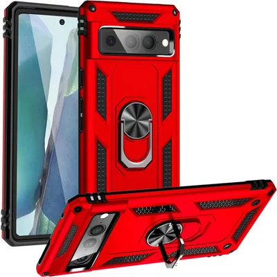 Produktbild von Conie Outdoor Schutzhülle für Google Pixel 7 Pro Tasche Silikon Hard Case Cover Hülle mit Halter Ständer in Rot