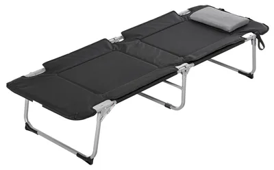 Image de Lit de camping pliable avec oreiller, facile à transporter, noir/argent