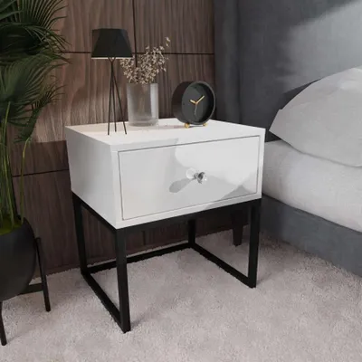 Produktbild von Nachttisch BLANCO LOFT weiß Hochglanz mit Griffen