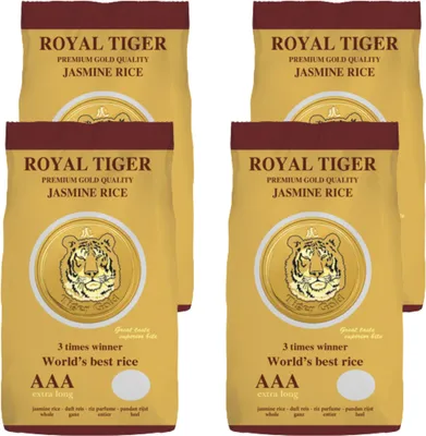 Produktbild von Royal Tiger Jasminreis Duftreis Premium Gold, 4x 1kg Beutel, Langkornreis