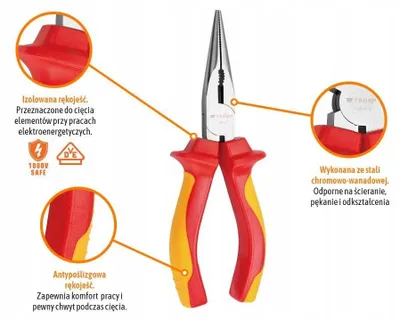 Obrázek produktu pro Kleště izolované, ploché, VDE, rovné, 160 mm