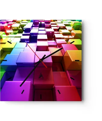 Produktbild von Wanduhr - Quadrat - Glasuhr - Abstrakt bunt entwurf muster - 30x30cm - Schleichendes Uhrwerk - Lautlos - zum Aufhängen bereit - Dekoration Modern - Wanddekoration aus Glas - C3AC30x30-2174