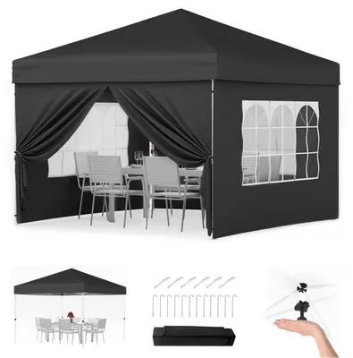 Obrázok produktu pre Sklápateľný pavilón 3x3 m, vodotesný, s UV ochranou 50+, s 4 bočnými stenami, s nastaviteľnou výškou, čierny