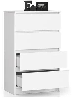 Obrázek produktu pro Komoda se čtyřmi zásuvkami, výška 99 cm a šířka 60 cm, obývací pokoj, ložnice, předsíň, skříň, příborník, vysoká deska, spousta úložného prostoru, bílá barva