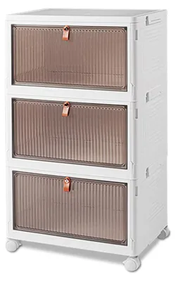 Image de Boîte de rangement pliable, boîte en plastique avec couvercle, boîte de rangement empilable et transparente avec roulettes, pour le bureau et la cuisine