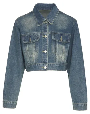 Produktbild von Klassische blaue Jeansjacke, Größe S, reguläre Passform, kurze Silhouette, gewaschener Denim