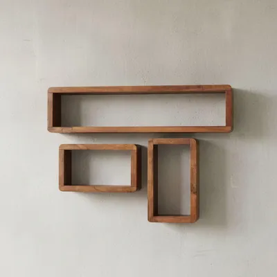Produktbild von Wandregal Set "Teko Cubes": 3-teilig, abgerundete Ecken, hohe Belastbarkeit, Massivholz. Braun, 80x15x20 cm | Kadima Design