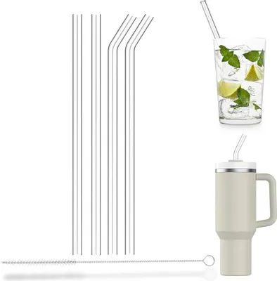 Produktbild von Pack 4 Glasstrohhalme Lang, Strohhalme mit 1 Reinigungsbürste