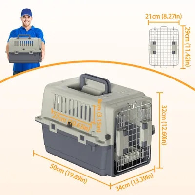 Produktbild von XMTECH Kunststoff Hundetransportbox, Transportbox für Hunde und Katzen 49,5x33,5x36cm, Reise-Hundebox von Fluggesellschaften zugelassen, Flugtransportbox Hundekäfig Ohne Räder