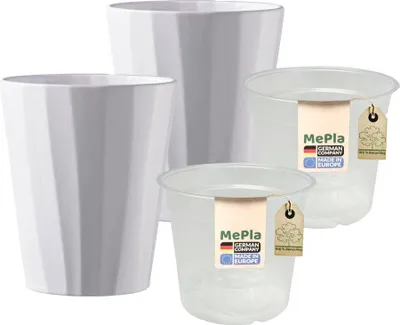 Produktbild von MePla - 2 Stück - Orchideenvase Umea ø 13 Weiss-matt + Pflanztopf Orchidee ø 12