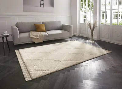 Flokati-Teppich, Hochflor, Rautenmuster, Beige, 120x170 cm