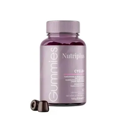 Image de Nutriplus Cycle Gummies : 60 gommes végétales aux fruits – Extraits de plantes, vitamine B6, fer et vitamine B1 – Sans sucres ajoutés – Saveurs fraise et citron-lime