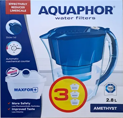 Produktbild von AQUAPHOR Amethyst Wasserfilter SET 2,8 l inkl. 3 Filterkartuschen MAXFOR+ B25 Farbe: Grau
