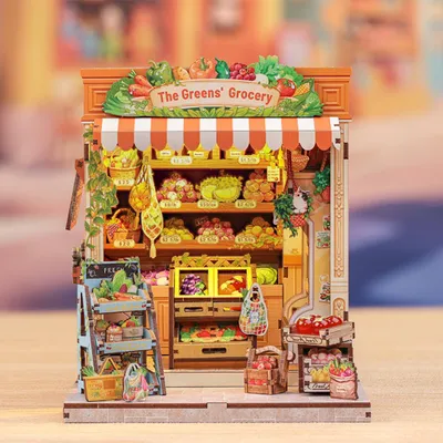 Produktbild von The Greens' Grocery Book Nook – DIY Miniaturhaus Bausatz, 3D-Puzzle mit LED, Geschenk für Erwachsene, Cutebee