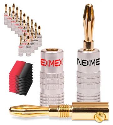 Produktbild von 24x NEXMEX Bananenstecker High End Bananas 24K vergoldet mit Schrumpfschlauch