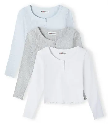 Produktbild von Minoti 3er-Pack Langarmshirts mit Knopfleiste Bunt Gr. 146 für Mädchen