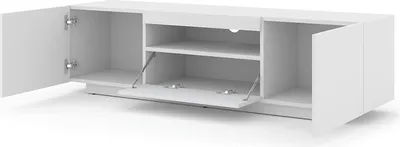 Obrázek produktu pro Nízká TV skříňka Aura 150 cm Závěsná nebo stojící univerzální podstavná skříňka TV skříňka TV deska Příborník HiFi stolek Závěsná skříňka Bílá podložka bez LED diod