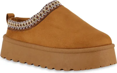 Produktbild von VAN HILL Damen Pantoffeln Hausschuhe Bequeme Prints Plateau Schuhe 840625, Farbe: Hellbraun, Größe: 37