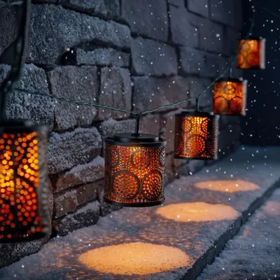 Produktbild von esotec Solar Lampion Lichterkette Marokko Laternen kupfer-gold wetterfest 102803