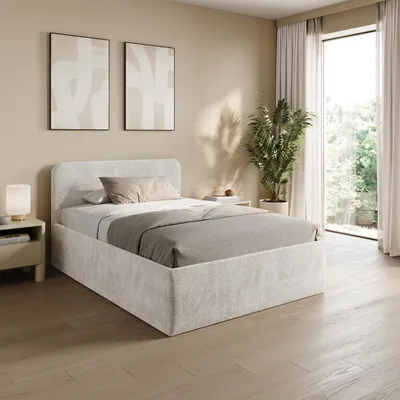 Produktbild von Home Collective Polsterbett 120x200 cm Doppelbett Bett mit verstellbarem Lattenrost & Stauraum, viele Größen verfügbar | Kordstoff Hellbeige