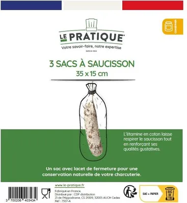 Image de 10 Lot 3 Sacs A Saucisson écru 35 X 15 Cm - Le Pratique
