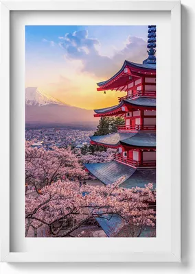 Produktbild von Japanisches Bauwerk– Wandbild mit Rahmen – Gerahmtes Bild  – Wanddekoration – 40x60 cm – Weiß