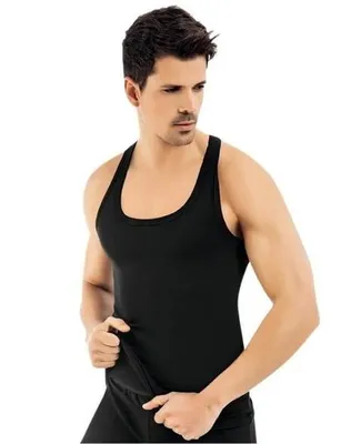 Immagine prodotto di 2 confezioni di magliette intime da uomo, colore nero, taglia L, in cotone al 100%, modello a costine sottili, tipo canotta, modello K-57