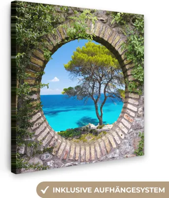 Produktbild von MuchoWow® - Leinwandbilder - Meer - Baum - Tropisch - Ausblick, Wandbild, Wanddeko Bilder Wohnzimmer, 20x20 cm